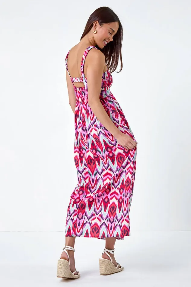 Coral Petite Aztec Stretch Back Maxi Dress Women Roman Dresses