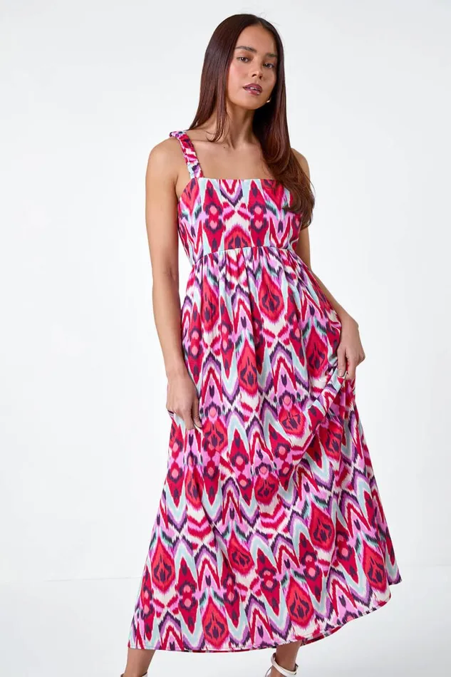 Coral Petite Aztec Stretch Back Maxi Dress Women Roman Dresses