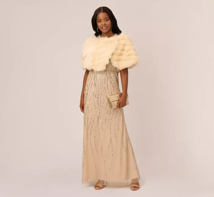 Cover Ups Womens Adrianna Papell Faux Fur Wrap With Stone Broach In Champagne
