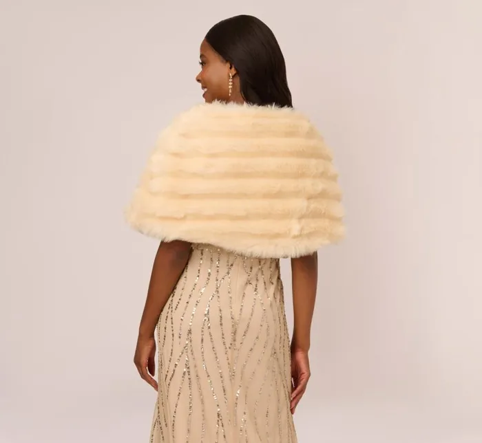 Cover Ups Womens Adrianna Papell Faux Fur Wrap With Stone Broach In Champagne