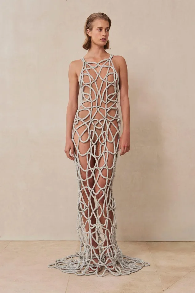 Cult Gaia Arya Rhinestone Gown Clear Women Dresses