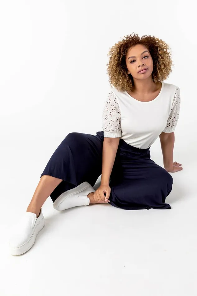 Curve Plain Elastic Waist Culotte Trousers Women Roman Trousers