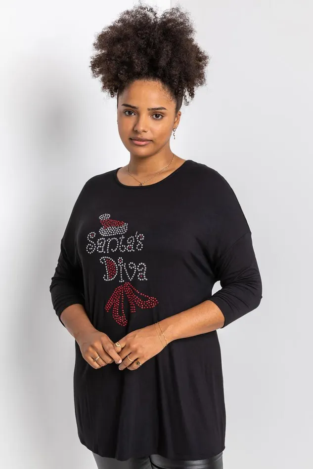 Curve Santa039s Diva Embellished Top Women Roman Tops