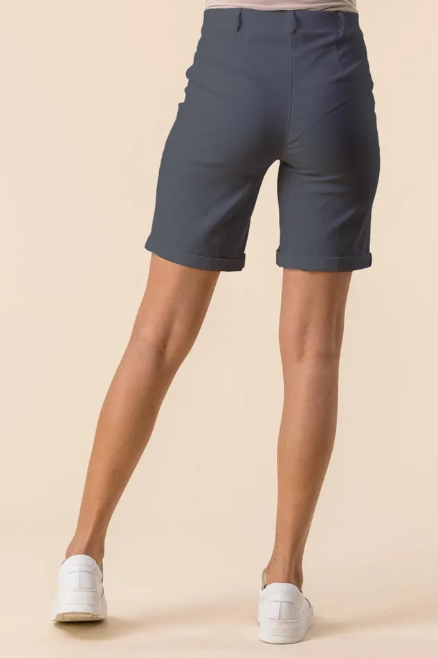 Dark Grey Elastic Waist Turn Up Stretch Shorts Women Roman Occasionwear