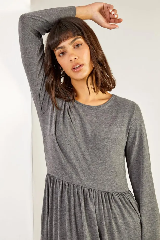 Dark Grey Pocket Stretch Maxi Dress Women Roman Dresses