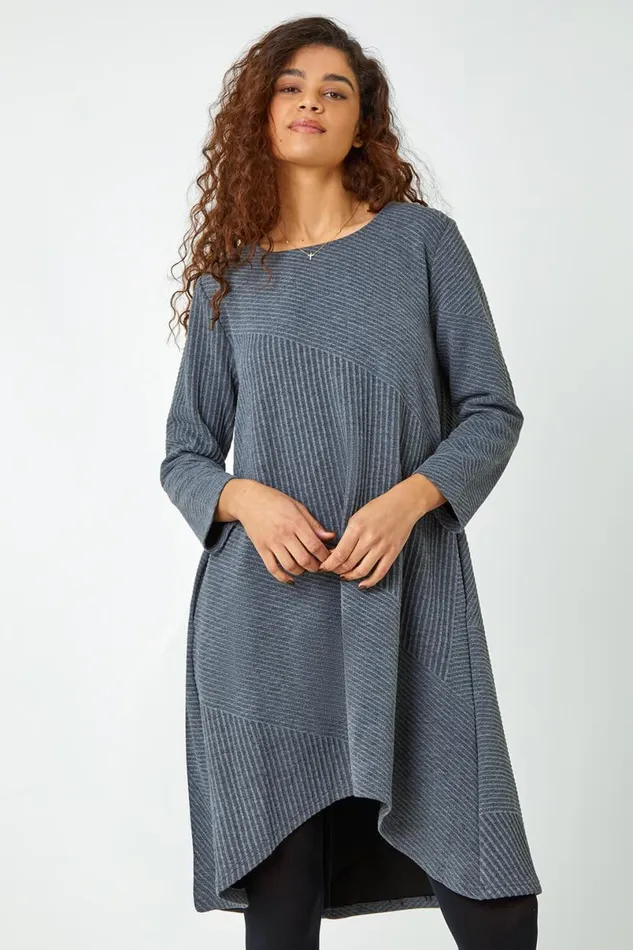 Dark Grey Ribbed Asymmetric Stretch Jersey Dress Women Roman Dresses