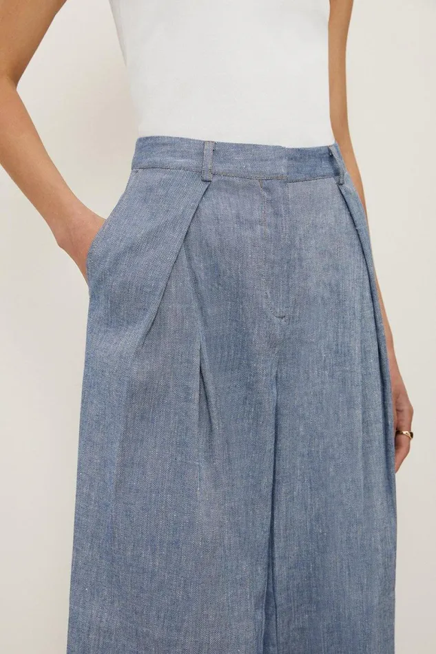Denim Women Karen Millen Tailored Denim Look Linen Wide Leg Trousers Blue