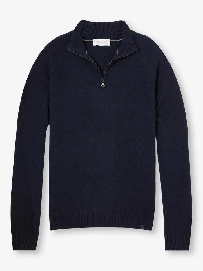 Derek Rose HalfZip Sweater Finley Cashmere Navy Men Cashmere Sweaters