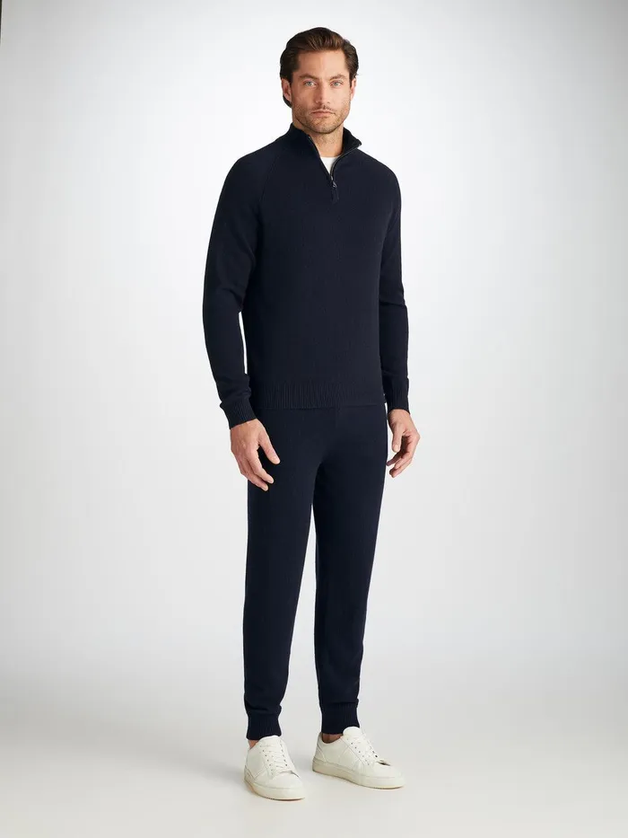 Derek Rose HalfZip Sweater Finley Cashmere Navy Men Cashmere Sweaters