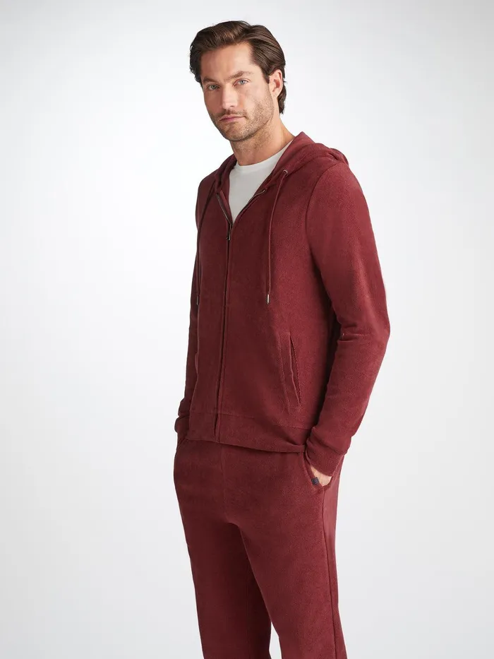 Derek Rose Hoodie Isaac Terry Cotton Burgundy Men Hooded Tops
