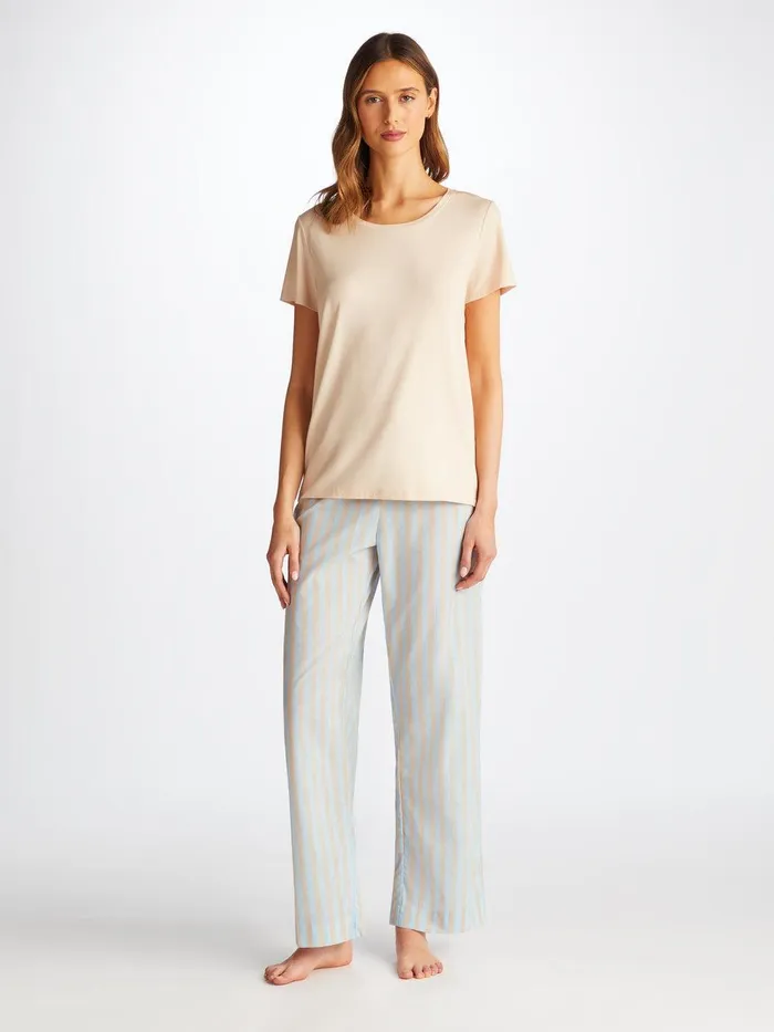 Derek Rose Lounge Pants Amalfi 20 Cotton Batiste Blue Women Lounge Pants