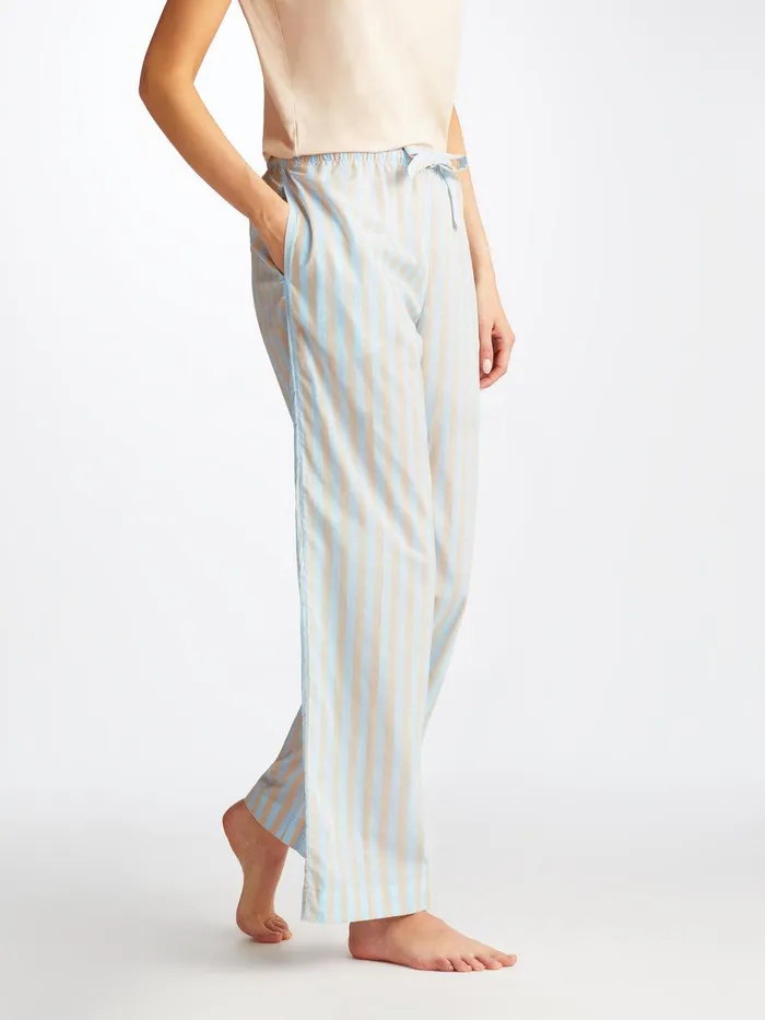Derek Rose Lounge Pants Amalfi 20 Cotton Batiste Blue Women Lounge Pants