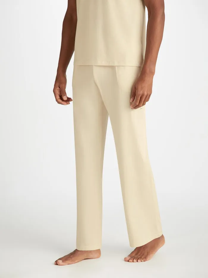 Derek Rose Lounge Pants Basel Micro Modal Stretch Ecru Men Lounge Pants