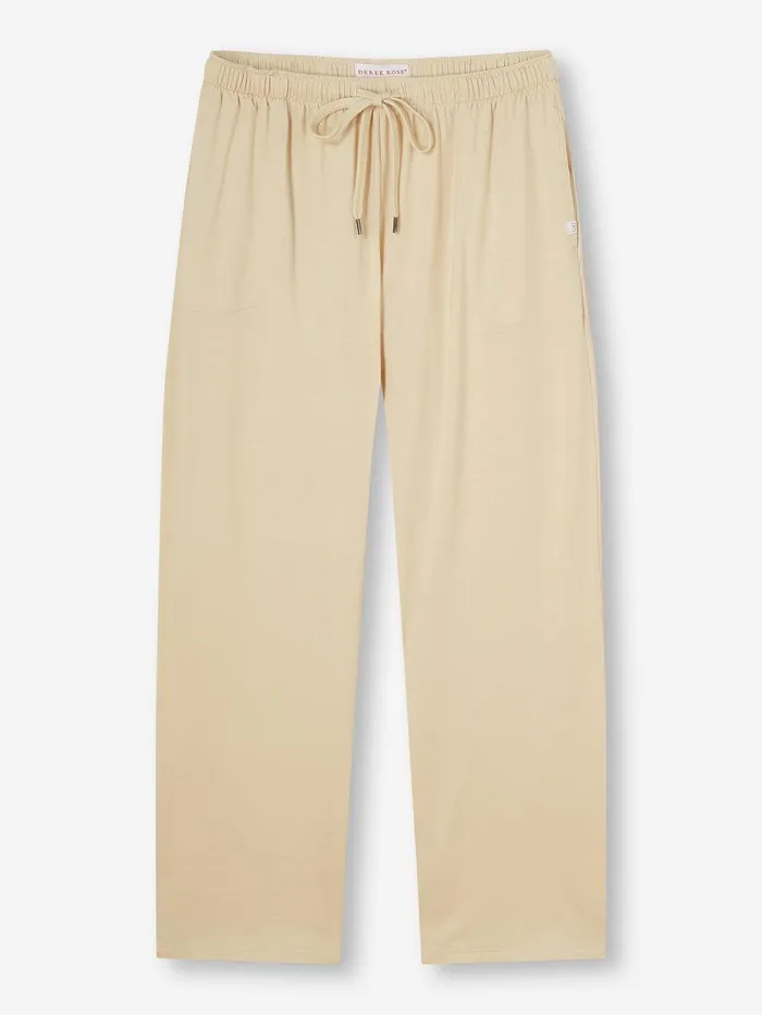 Derek Rose Lounge Pants Basel Micro Modal Stretch Ecru Men Lounge Pants