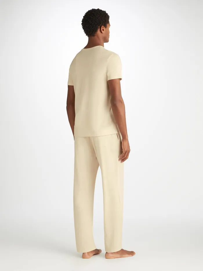 Derek Rose Lounge Pants Basel Micro Modal Stretch Ecru Men Lounge Pants