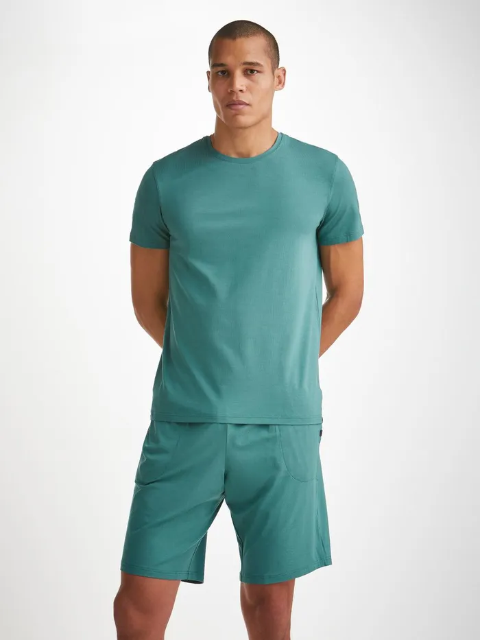 Derek Rose Lounge Shorts Basel Micro Modal Stretch Teal Men Lounge Shorts
