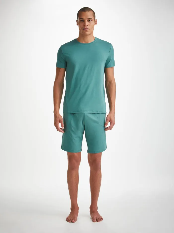 Derek Rose Lounge Shorts Basel Micro Modal Stretch Teal Men Lounge Shorts