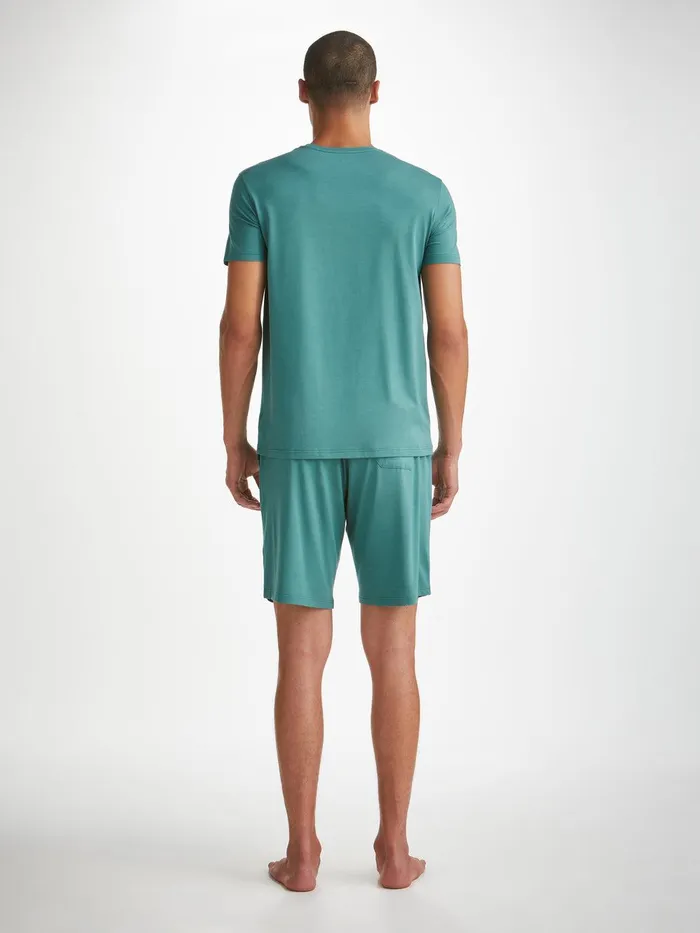 Derek Rose Lounge Shorts Basel Micro Modal Stretch Teal Men Lounge Shorts