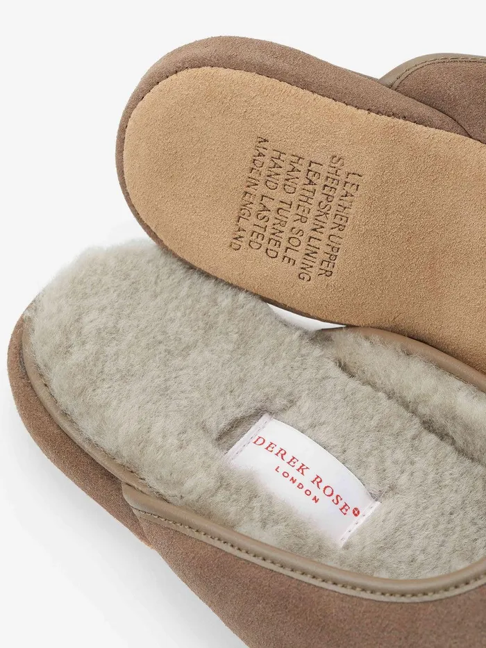 Derek Rose Mule Slippers Douglas Suede Sheepskin Beige MenSlippers Slippers