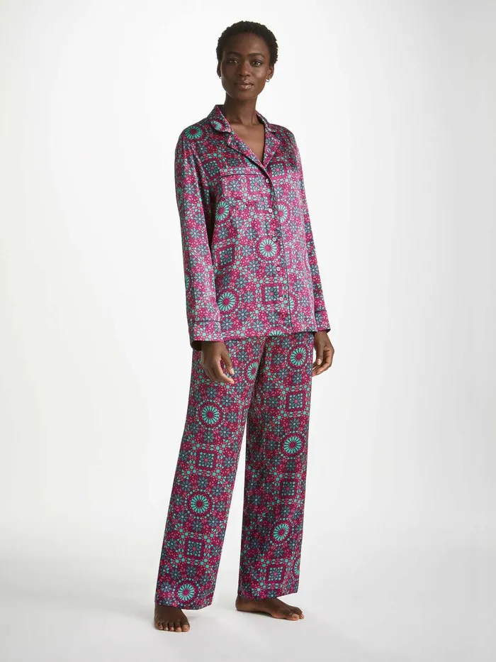 Derek Rose Pajamas Brindisi 98 Silk Satin Pink Women Long Pajamas