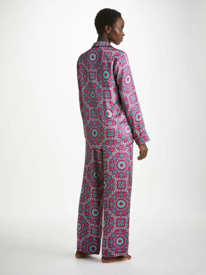 Derek Rose Pajamas Brindisi 98 Silk Satin Pink Women Long Pajamas