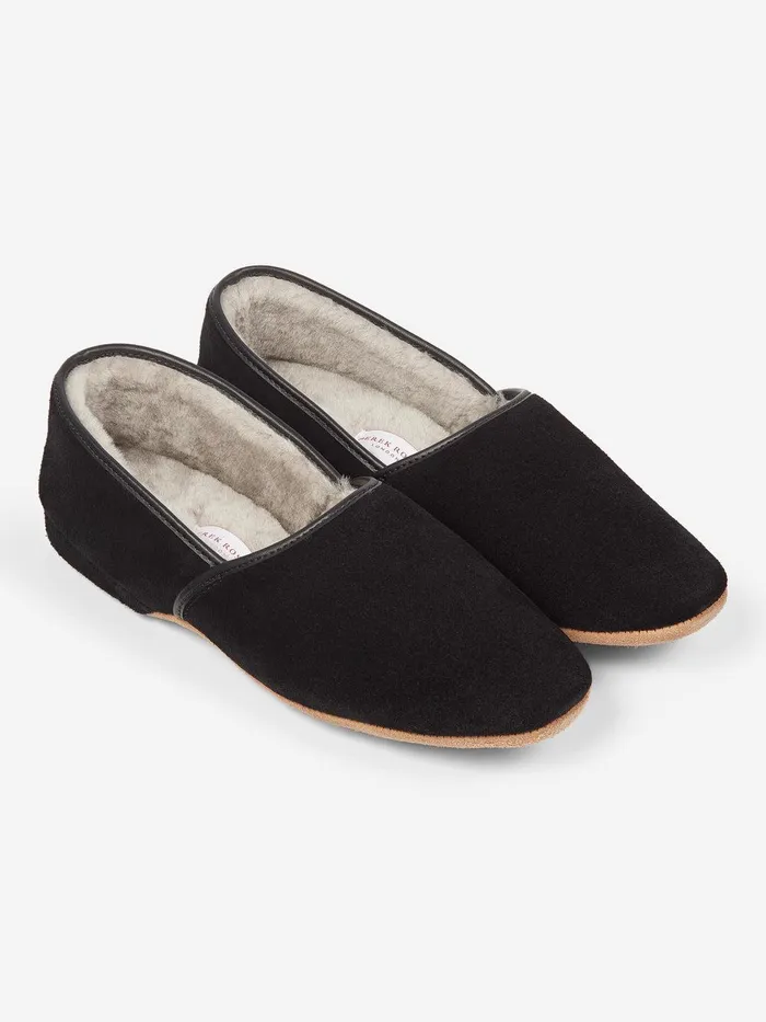 Derek Rose Slippers Crawford Suede Sheepskin Black MenSlippers Slippers