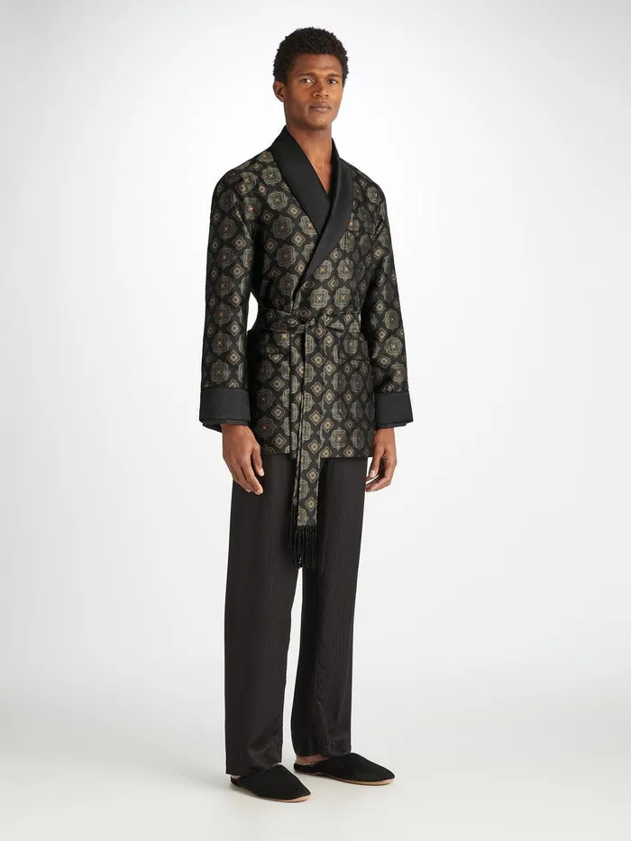 Derek Rose Smoking Jacket Verona 69 Silk Satin Black Men Smoking Jackets