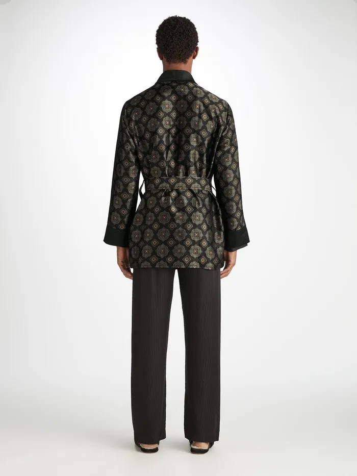Derek Rose Smoking Jacket Verona 69 Silk Satin Black Men Smoking Jackets