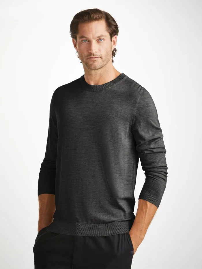 Derek Rose Sweater Orson Merino Wool Charcoal Men Merino Sweaters and Hoodies