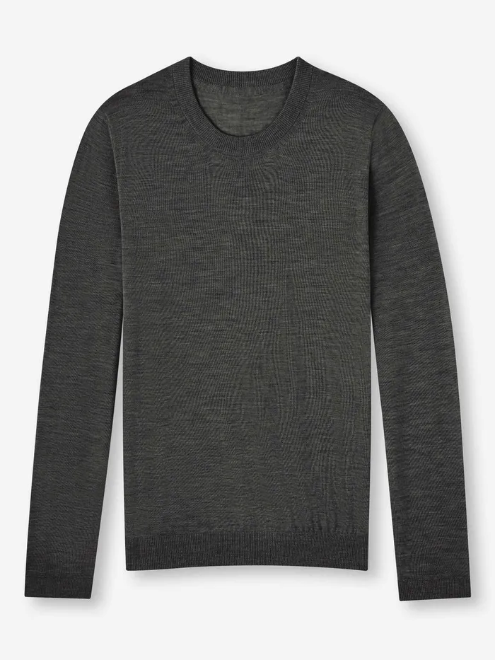 Derek Rose Sweater Orson Merino Wool Charcoal Men Merino Sweaters and Hoodies