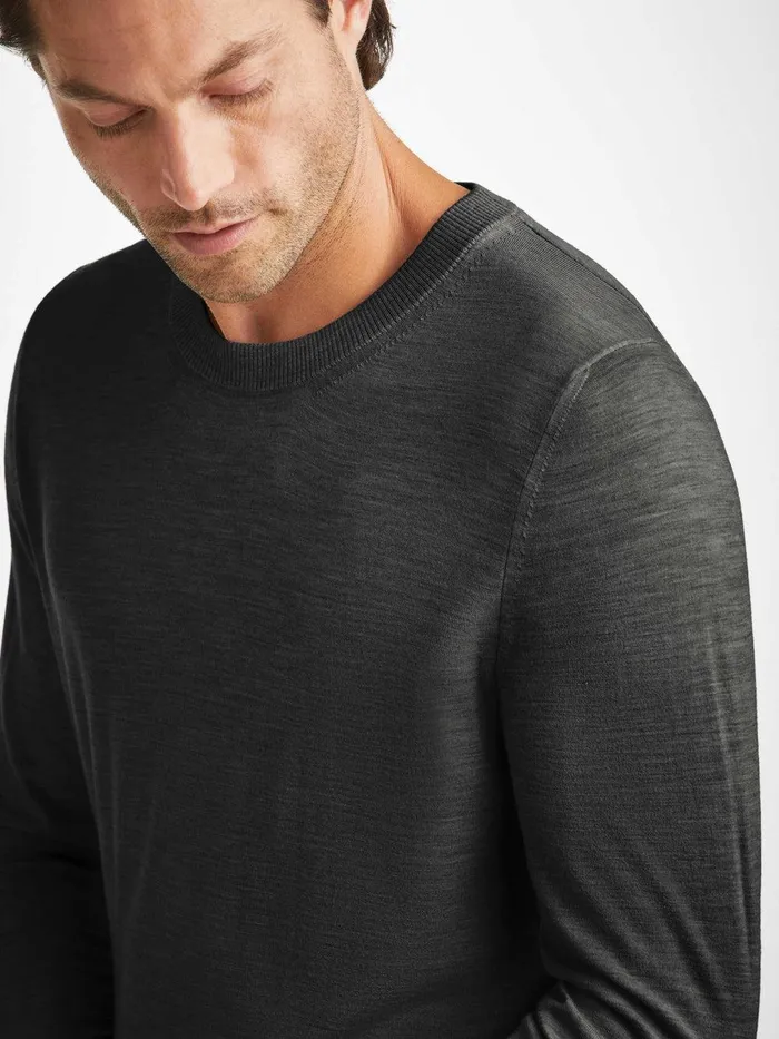 Derek Rose Sweater Orson Merino Wool Charcoal Men Merino Sweaters and Hoodies