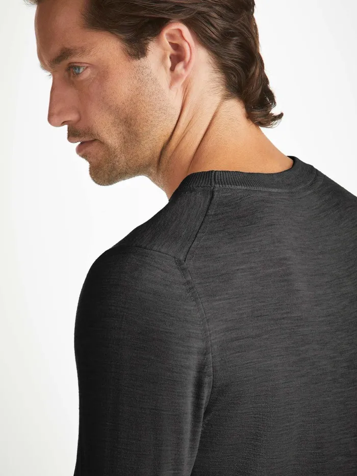 Derek Rose Sweater Orson Merino Wool Charcoal Men Merino Sweaters and Hoodies