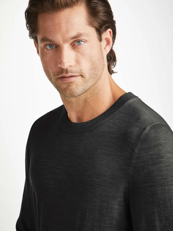 Derek Rose Sweater Orson Merino Wool Charcoal Men Merino Sweaters and Hoodies