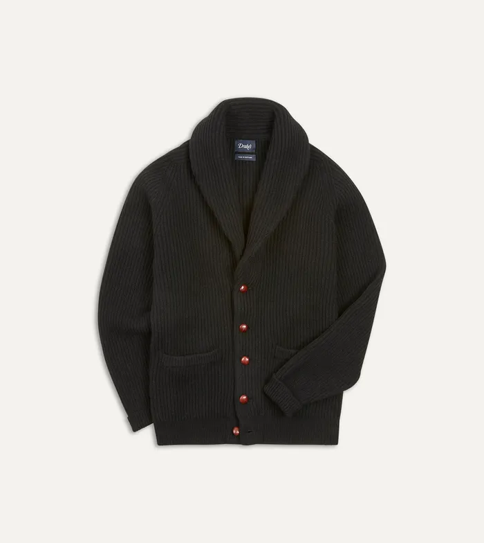 Drake039s Black Lambswool Shawl Collar Cardigan Men Knitwear