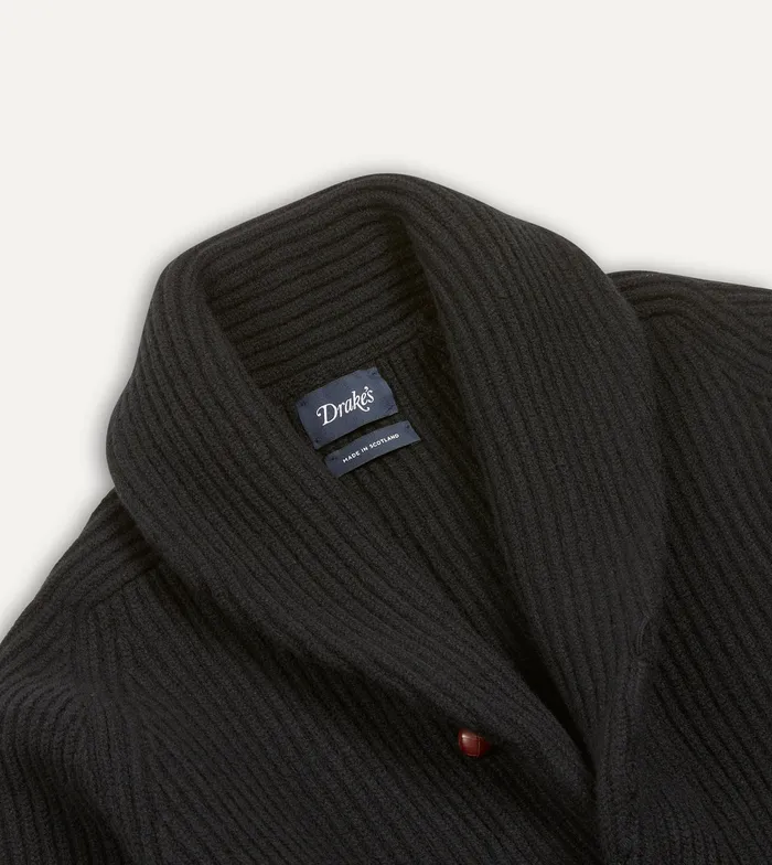 Drake039s Black Lambswool Shawl Collar Cardigan Men Knitwear