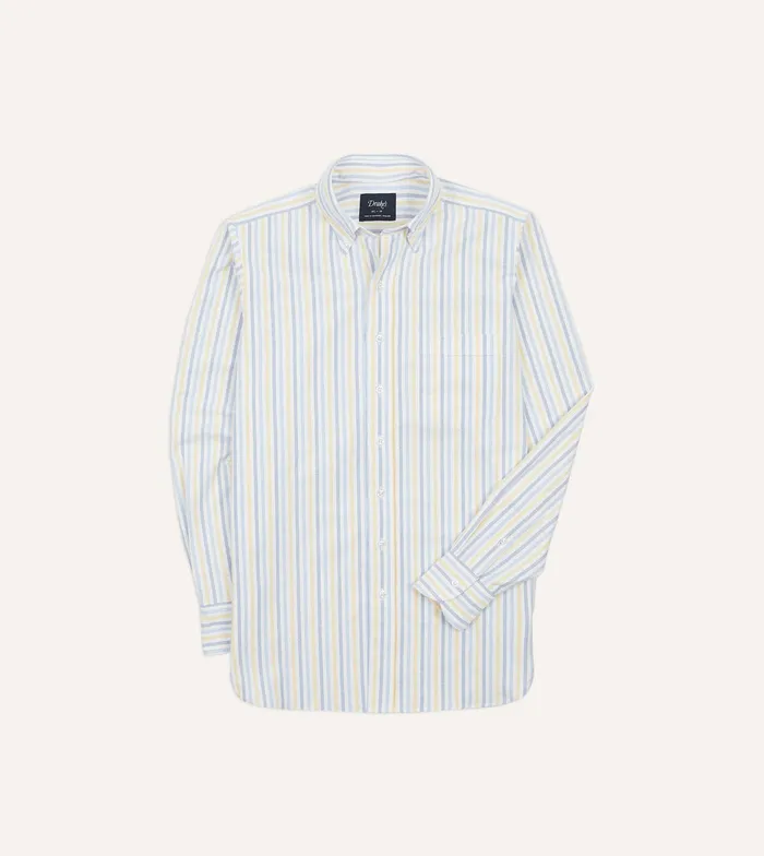 Drake039s Blue And Yellow Dual Stripe Cotton Oxford Cloth ButtonDown Shirt Men Striped Shirts Drake039s Blue And Yellow Dual Stripe Cotton Oxford Cloth ButtonDown Shirt Men Striped Shirts