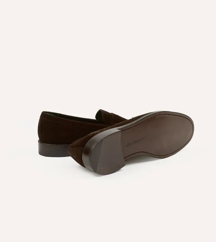 Drake039s Brown Suede Charles Goodyear Welted Penny Loafer Men Loafers
