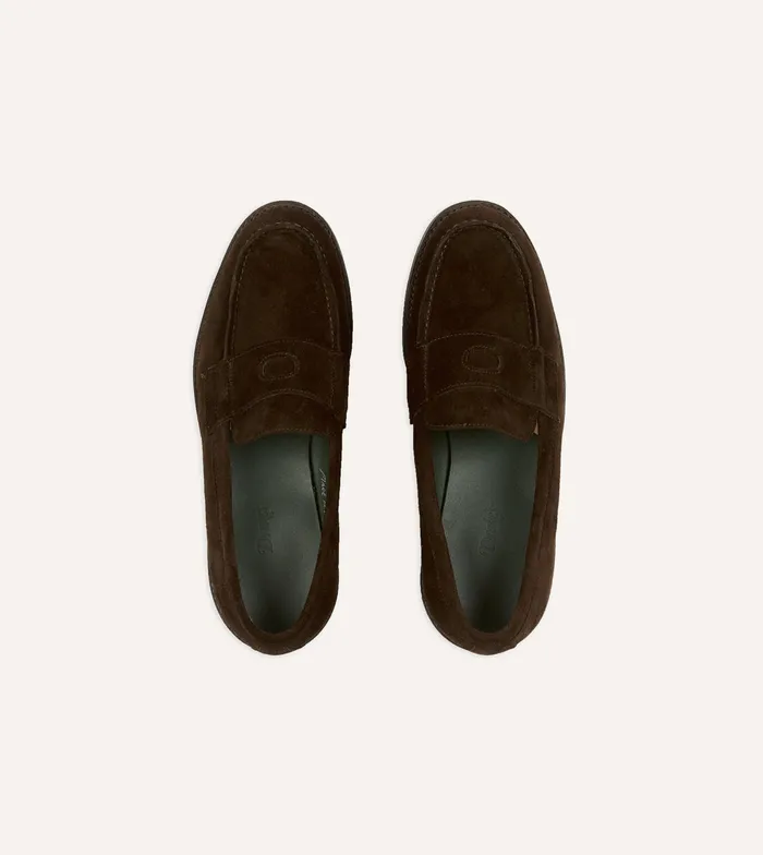Drake039s Brown Suede Charles Goodyear Welted Penny Loafer Men Loafers