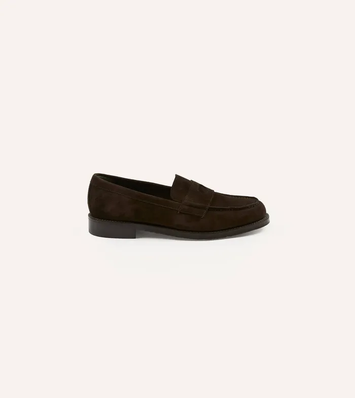 Drake039s Brown Suede Charles Goodyear Welted Penny Loafer Men Loafers