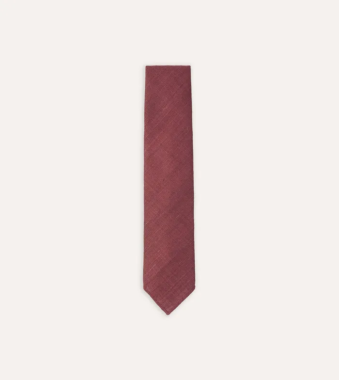 Drake039s Burgundy Tussah Hand Rolled Silk Tie Men Plain Ties