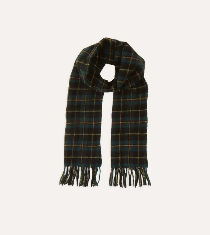 Drake039s Campbell Tartan Lambswool Washed Check Scarf Men Scarves