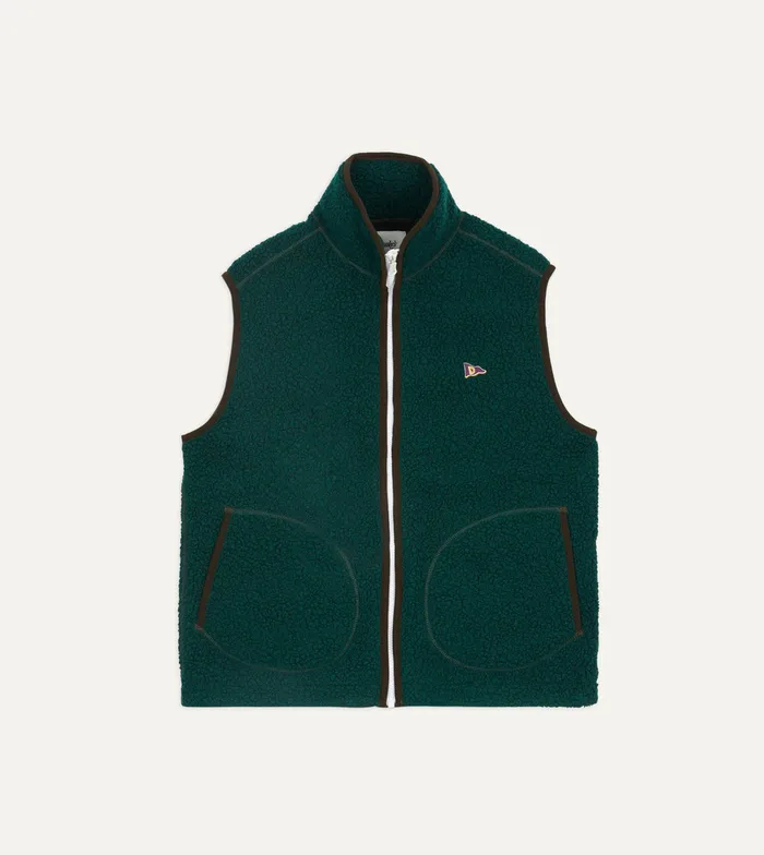 Drake039s Dark Green Boucle Wool Zip Fleece Vest Men Fleeces