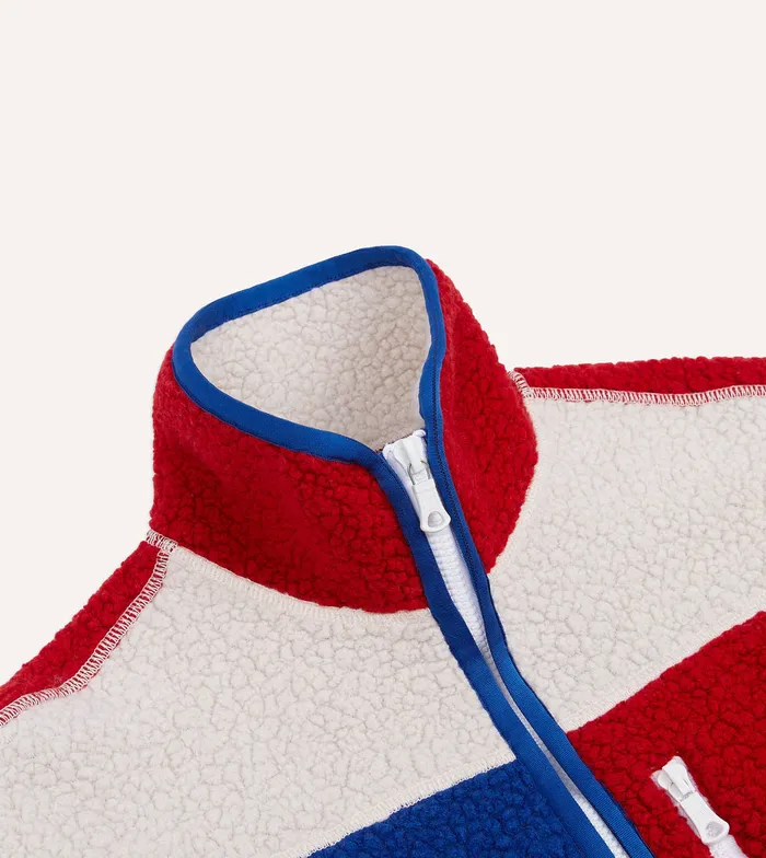 Drake039s Ecru Red And Blue Boucle Wool Zip Fleece Jacket Men Fleeces