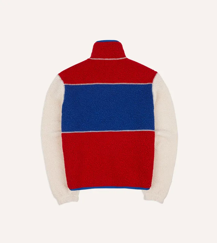 Drake039s Ecru Red And Blue Boucle Wool Zip Fleece Jacket Men Fleeces