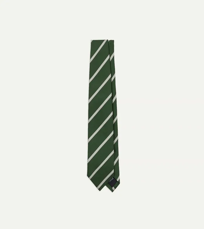 Drake039s Green And Ecru Stripe Repp Silk Tie Men Striped Ties