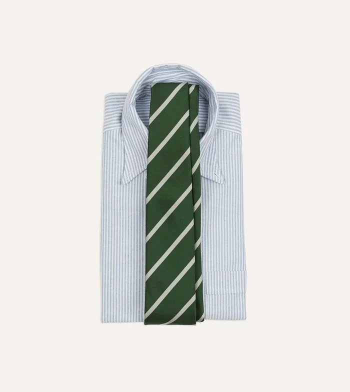 Drake039s Green And Ecru Stripe Repp Silk Tie Men Striped Ties