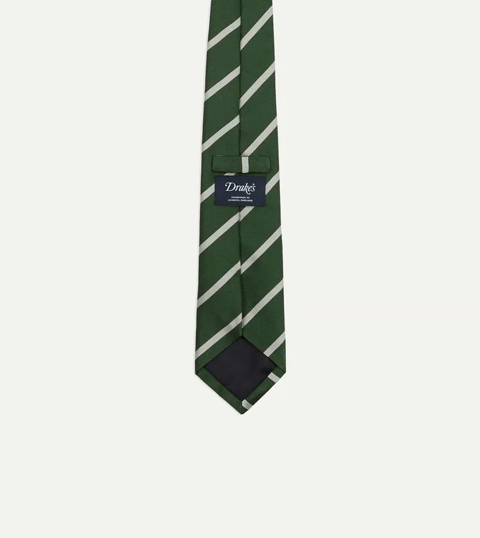 Drake039s Green And Ecru Stripe Repp Silk Tie Men Striped Ties