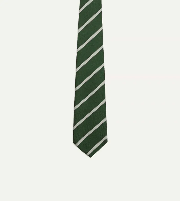 Drake039s Green And Ecru Stripe Repp Silk Tie Men Striped Ties