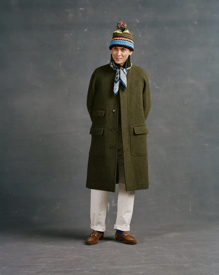 Drake039s Green Donegal Wool Twill Raglan Coat Men Coats and Jackets