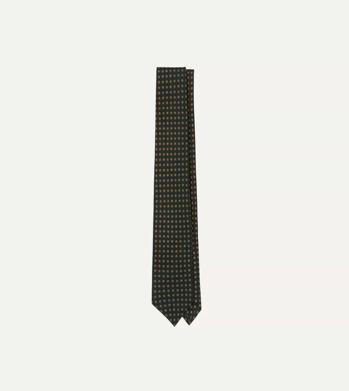 Drake039s Green Micro Geometric Print Silk Self Tipped Tie Men Patterned Ties Drake039s Green Micro Geometric Print Silk Self Tipped Tie Men Patterned Ties